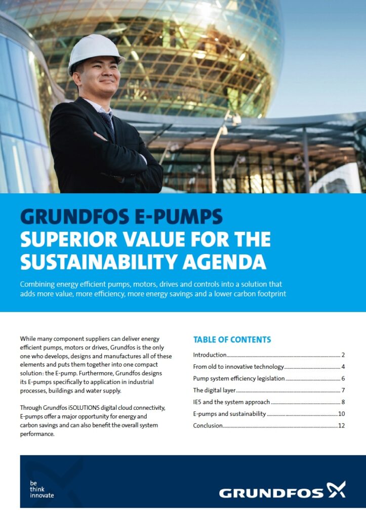 Cover of Grundfos E-Pumps whitepaper, written by Jack Jackson